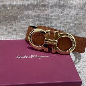 Salvatore Ferragamo Brown Pebbled Leather Belt